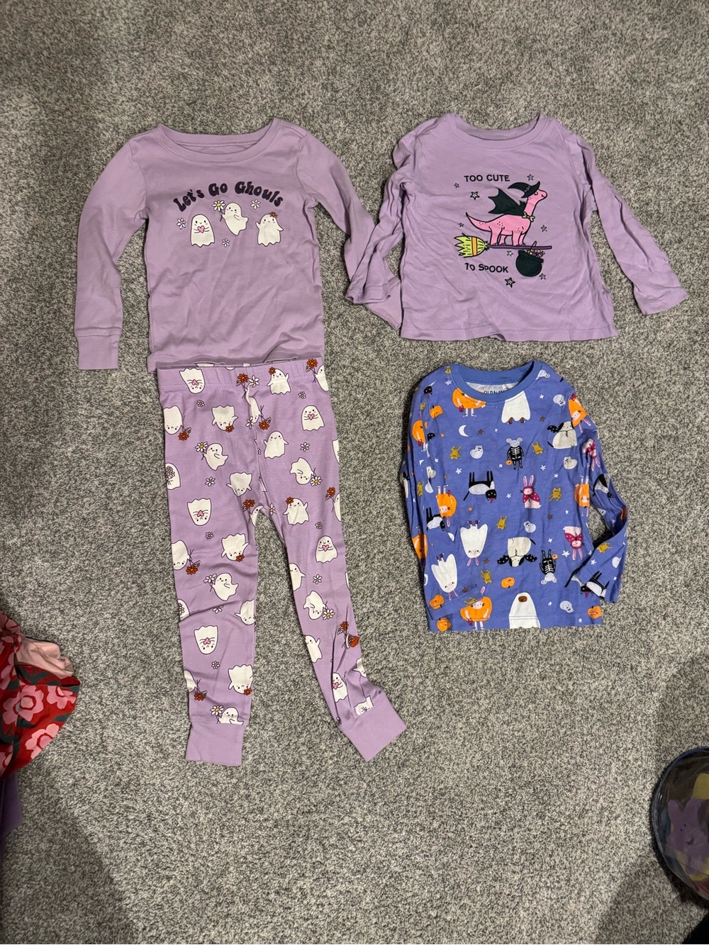 Kids Purple Ghost Halloween Pajama Set - Long Sleeve with 2 long sleeve T shirts